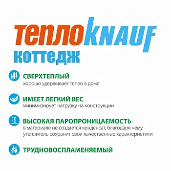 картинка Утеплитель ТеплоKNAUF Aquastatik "Для коттеджа" плита 50*610*1230мм (16 плит/уп, Λ0.036, S12м²) от магазина Кубатура